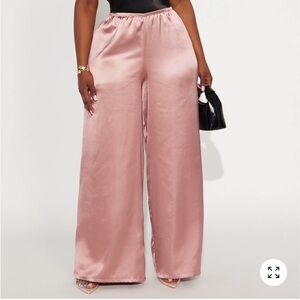 Elegant Pink Satin Wide-Leg Pants NWT
